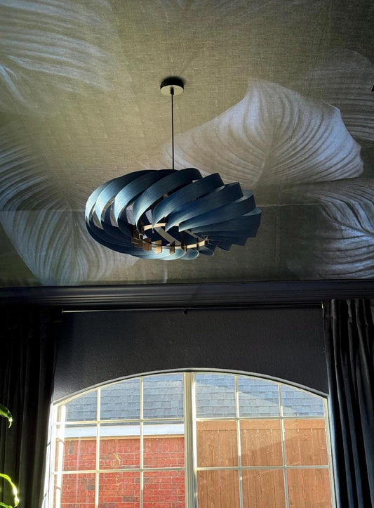 Blue Chandelier, Wood Pendant Light, Tall Chandeliers, Handmade Lamp, Ceiling lamp, Home Decor, Outdoor string lights, Wood chandelier