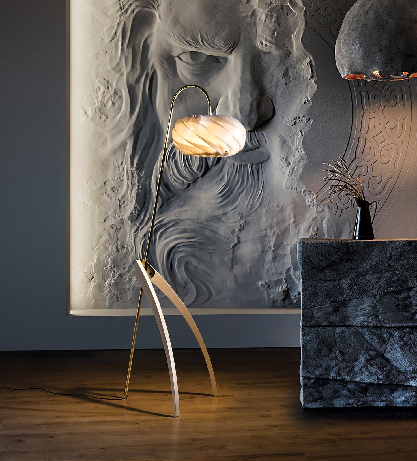 Floor lamp | Mid Century Modern | Luxury Chandelier | Gold Floor light | Modern decor | White Chandelier | Standing Lamp | Tripod light