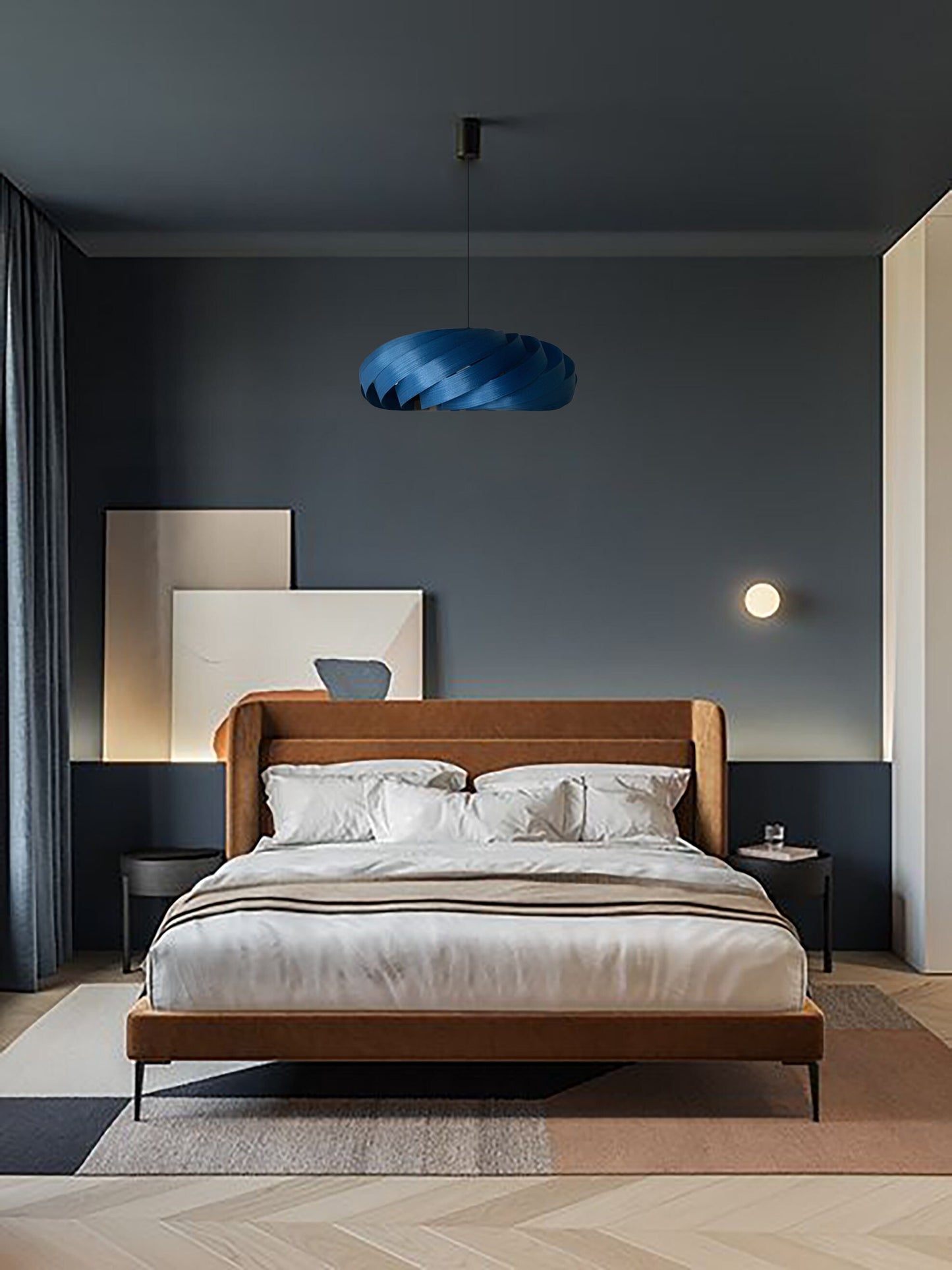 Blue Chandelier, Wood Pendant Light, Tall Chandeliers, Handmade Lamp, Ceiling lamp, Home Decor, Outdoor string lights, Wood chandelier