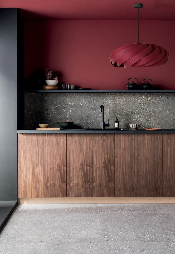 Veneer Pendant Light, Handmade Lamp, Ceiling lamp, Home Decor, Red Chandelier, Industrial Lamp, Wood Lampshade