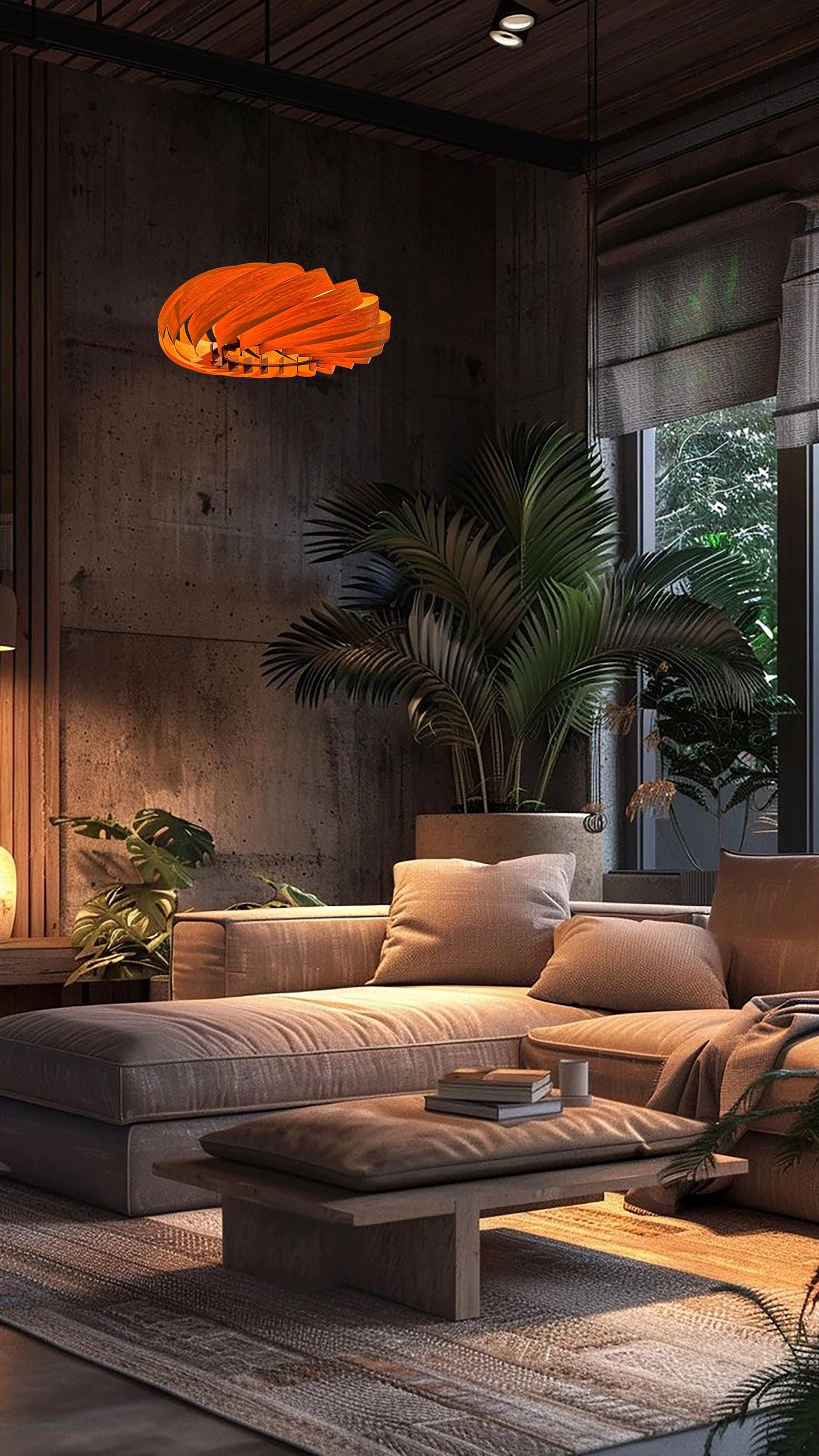 Veneer Pendant Light, Handmade Lamp, Ceiling lamp, Home Decor, Yellow Chandelier, Industrial Lamp, Wood Lampshade