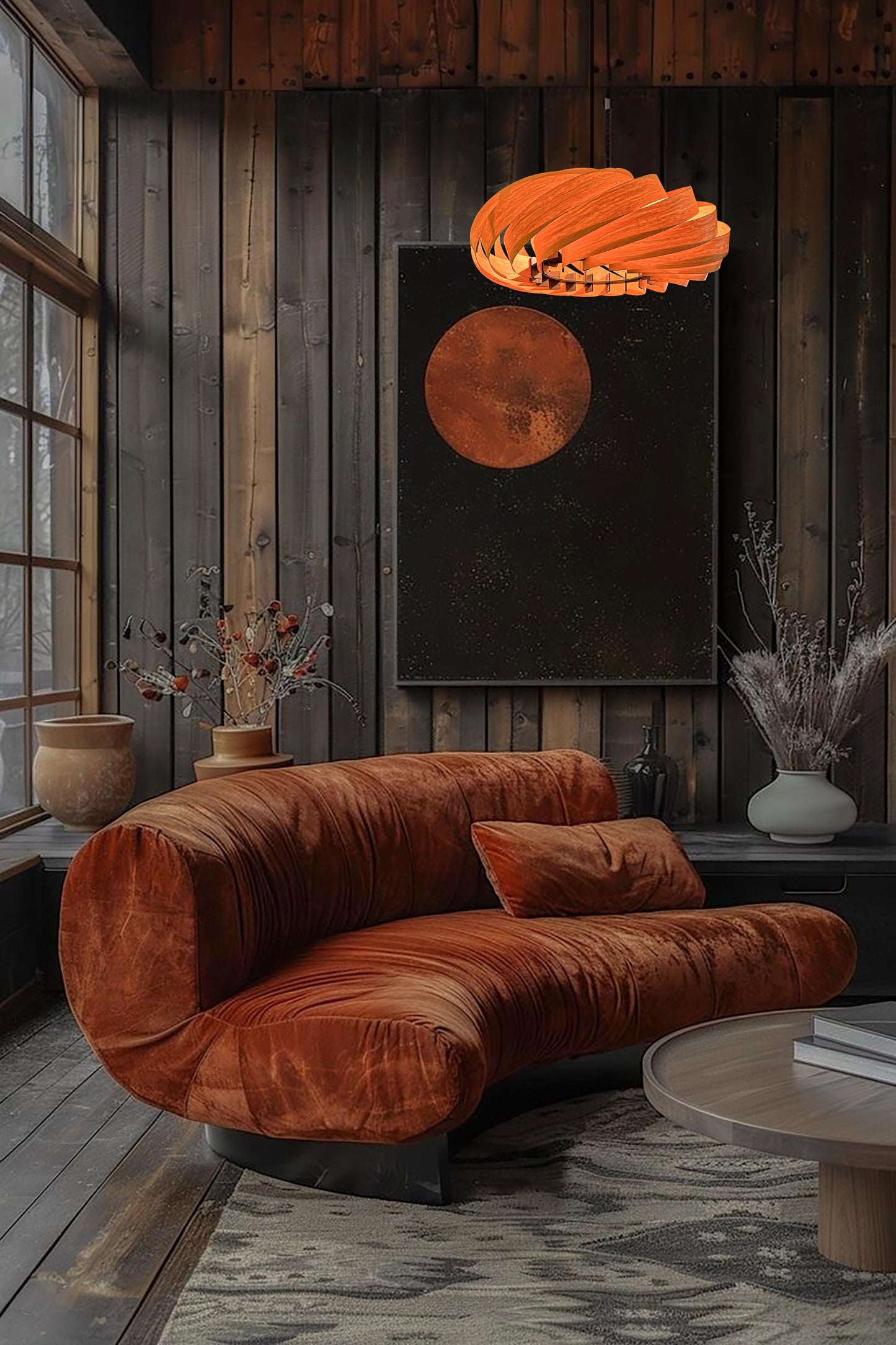 Veneer Pendant Light, Handmade Lamp, Ceiling lamp, Home Decor, Yellow Chandelier, Industrial Lamp, Wood Lampshade